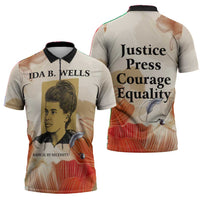 Ida B. Wells Zipper Polo Shirt with Floral Pen Design Illustrated Portrait Civil Rights and Journalism Tribute - Wonder Print Shop