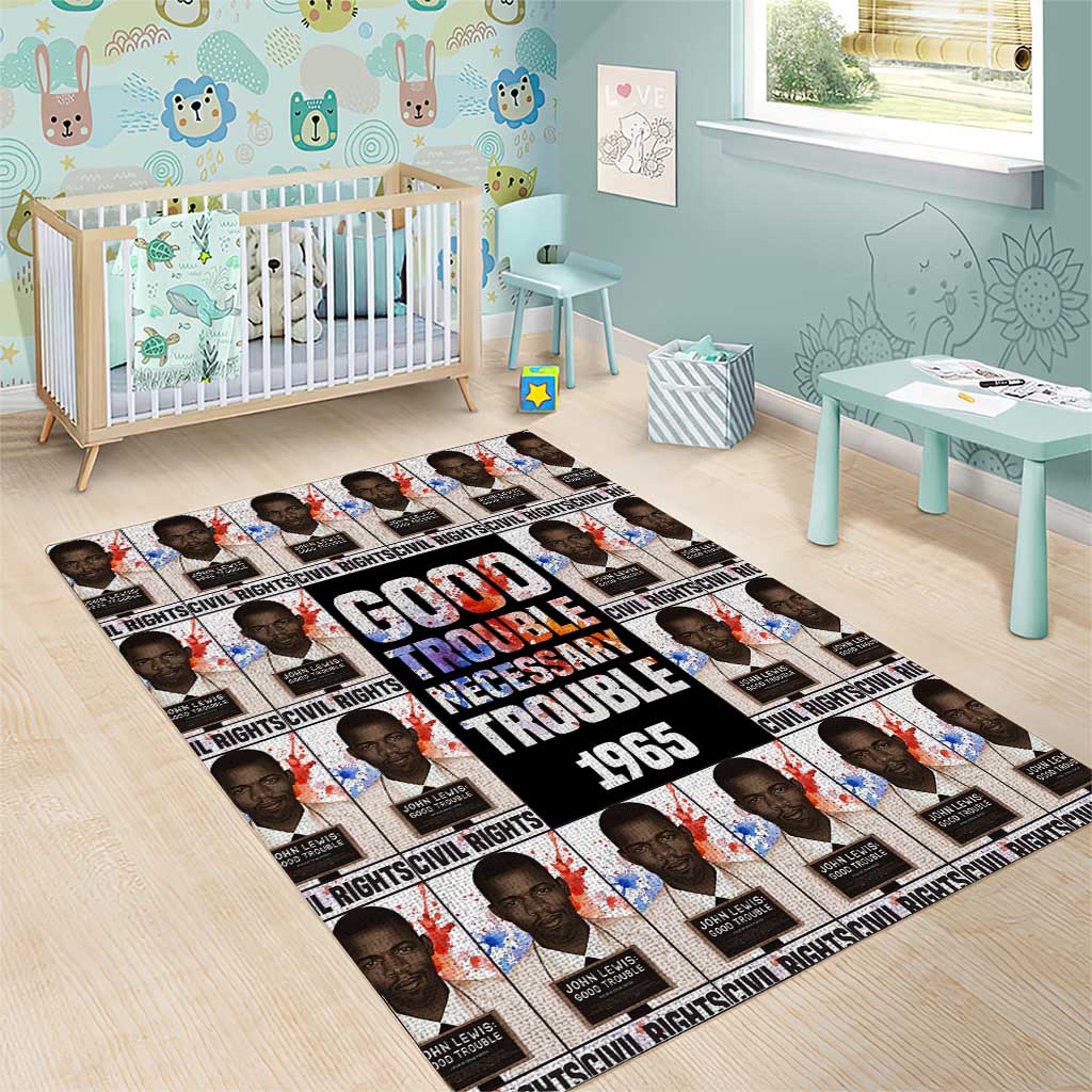 John Lewis Area Rug with Mugshot Collage Design Civil Rights Portrait Good Trouble Tribute - Wonder Print Shop