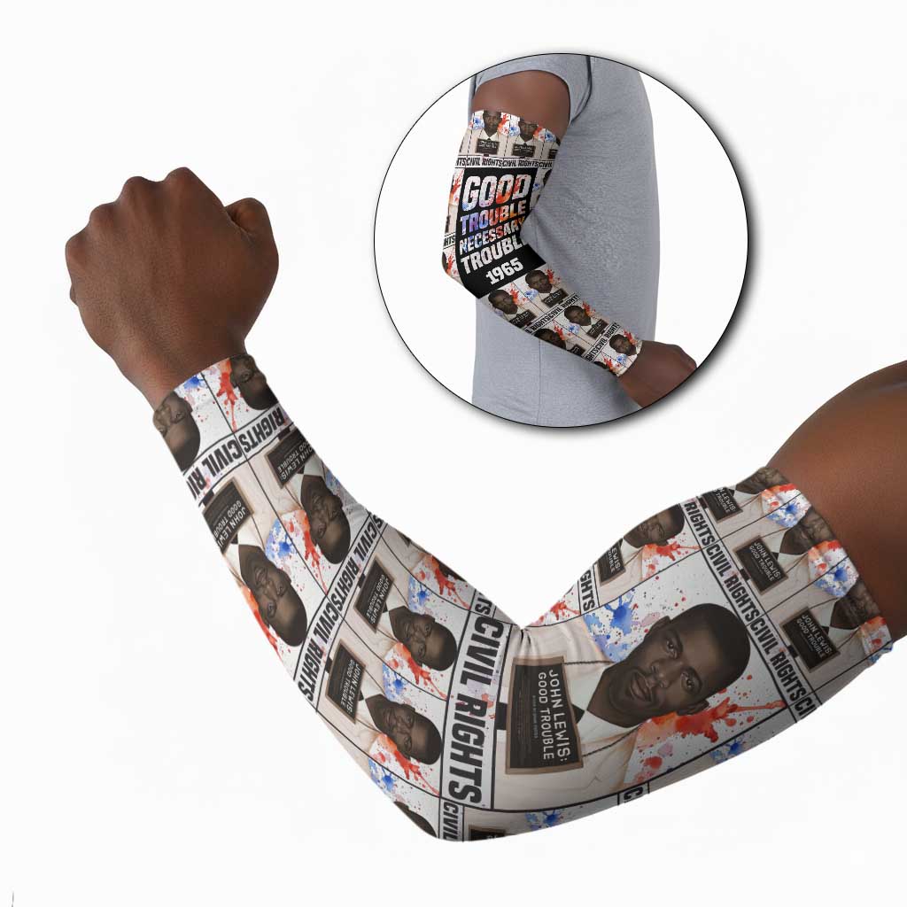 John Lewis Arm Sleeves with Mugshot Collage Design Civil Rights Portrait Good Trouble Tribute - Wonder Print Shop