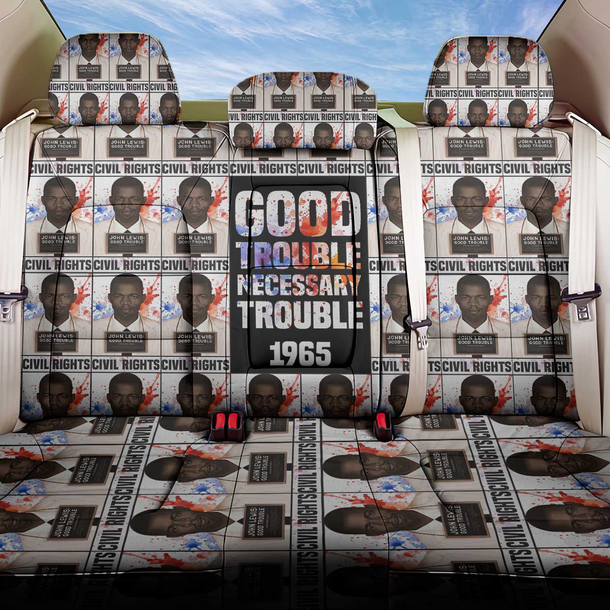 John Lewis Back Car Seat Cover with Mugshot Collage Design Civil Rights Portrait Good Trouble Tribute - Wonder Print Shop