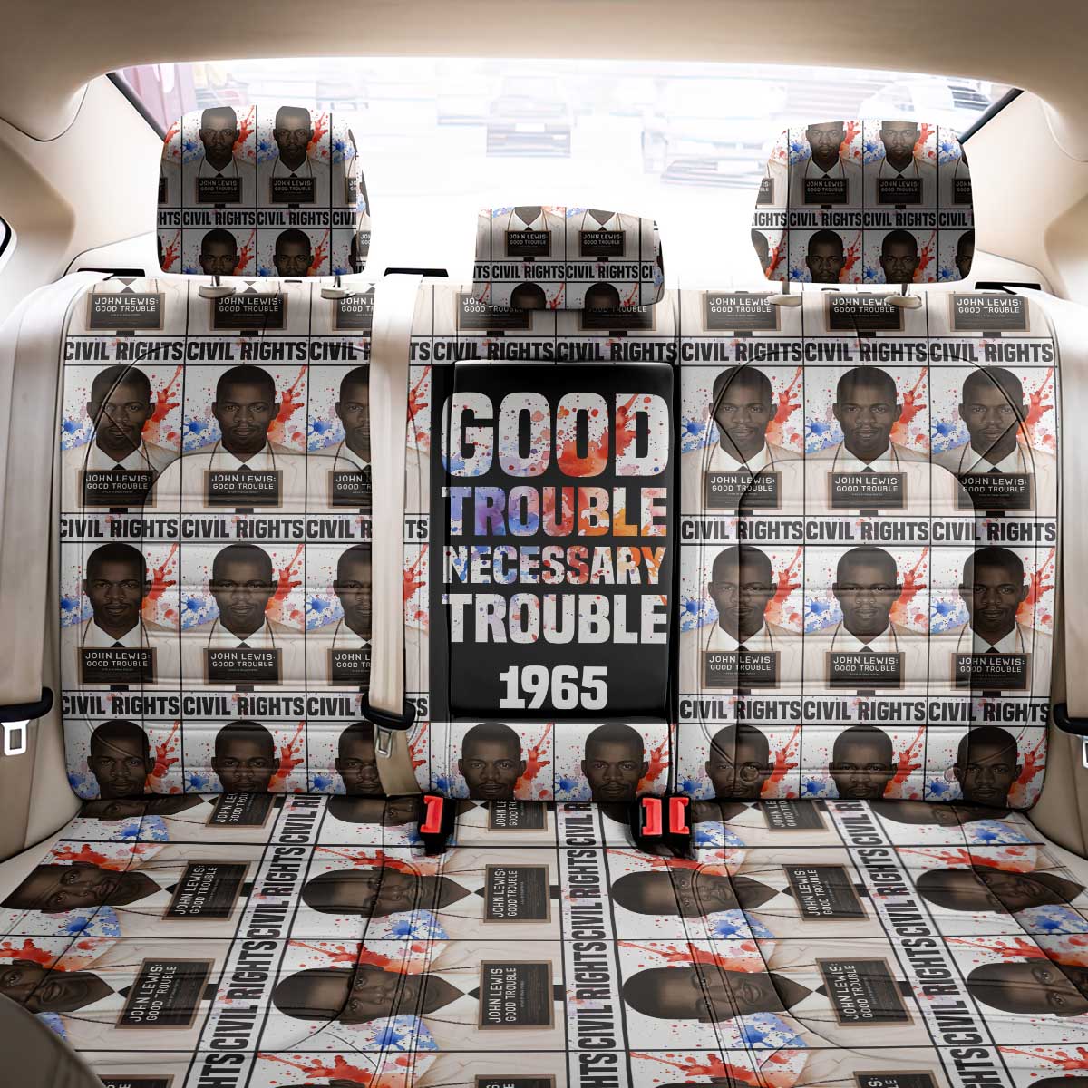 John Lewis Back Car Seat Cover with Mugshot Collage Design Civil Rights Portrait Good Trouble Tribute - Wonder Print Shop