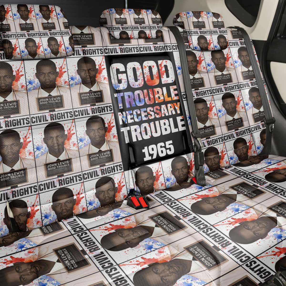 John Lewis Back Car Seat Cover with Mugshot Collage Design Civil Rights Portrait Good Trouble Tribute - Wonder Print Shop