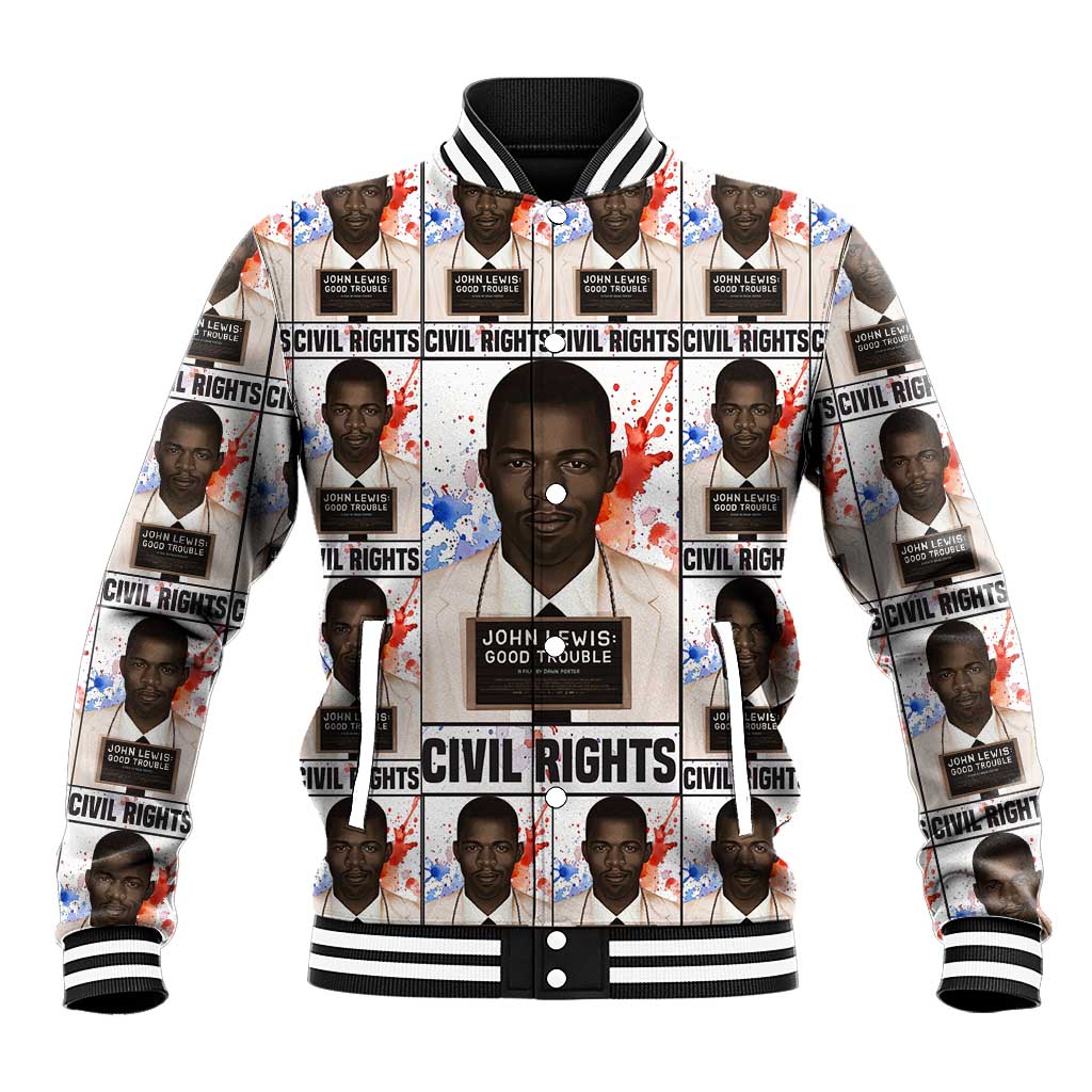 John Lewis Baseball Jacket with Mugshot Collage Design Civil Rights Portrait Good Trouble Tribute - Wonder Print Shop