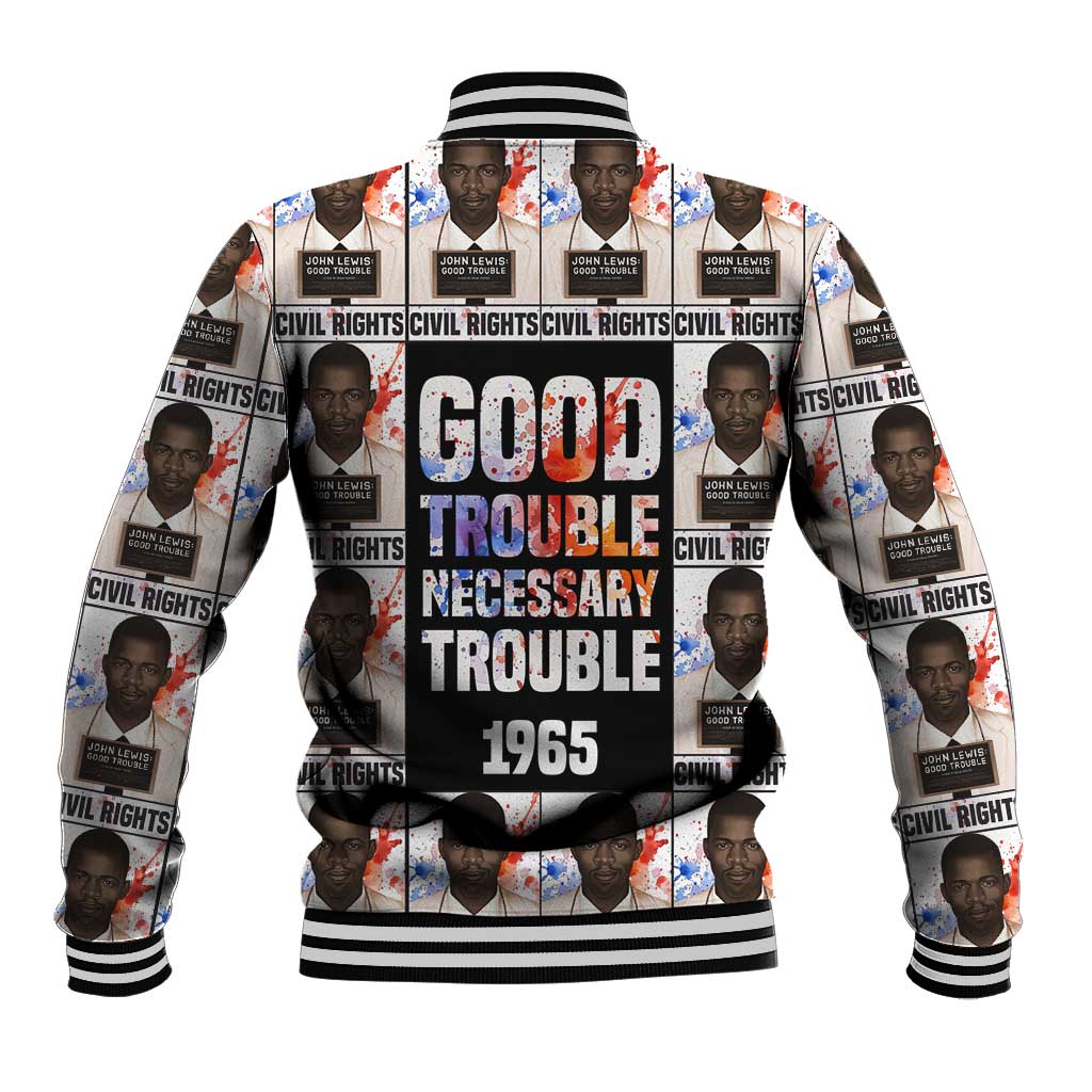 John Lewis Baseball Jacket with Mugshot Collage Design Civil Rights Portrait Good Trouble Tribute - Wonder Print Shop