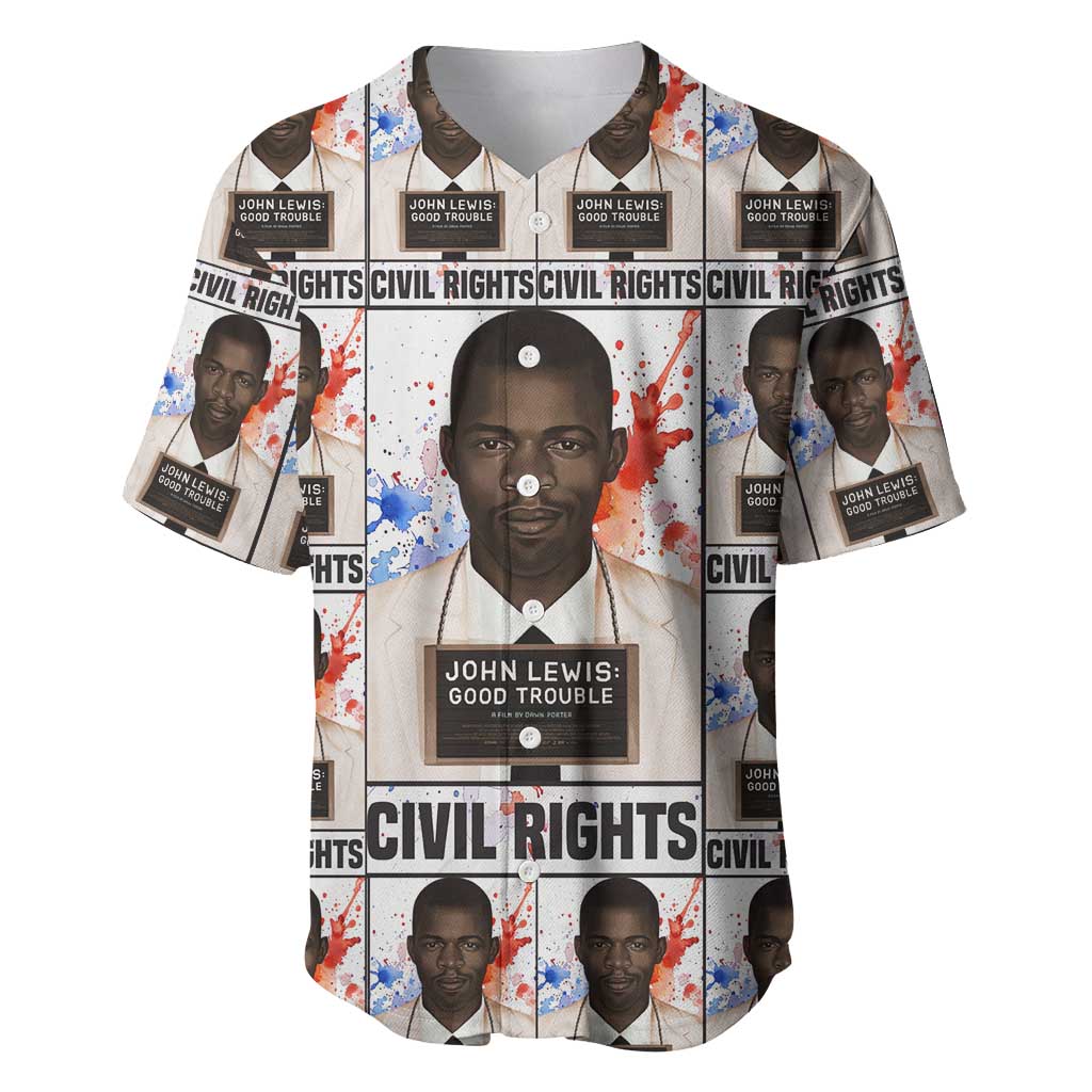 John Lewis Baseball Jersey with Mugshot Collage Design Civil Rights Portrait Good Trouble Tribute - Wonder Print Shop