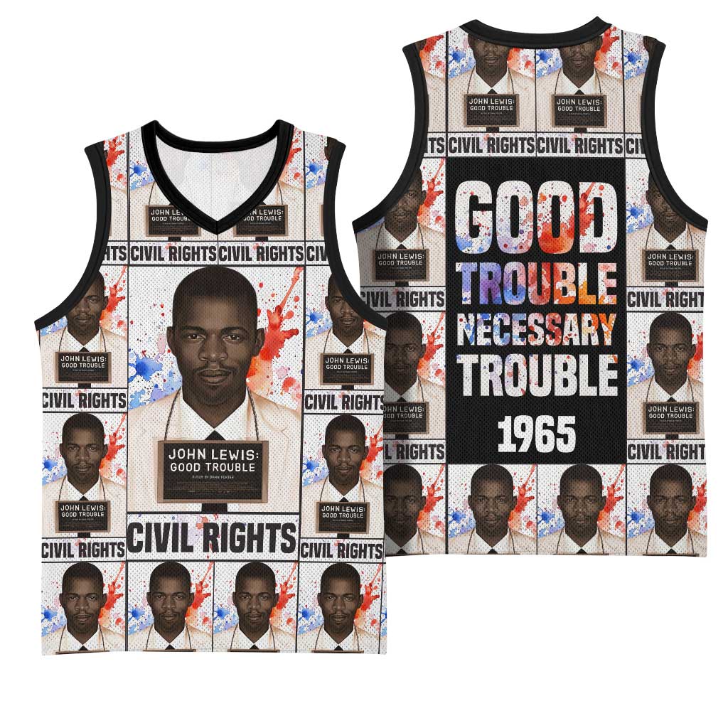 John Lewis Basketball Jersey with Mugshot Collage Design Civil Rights Portrait Good Trouble Tribute - Wonder Print Shop