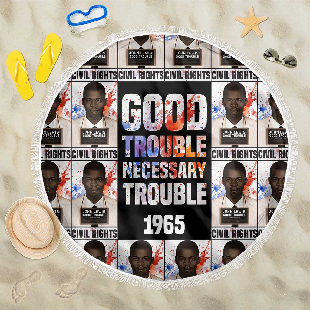 John Lewis Beach Blanket with Mugshot Collage Design Civil Rights Portrait Good Trouble Tribute - Wonder Print Shop