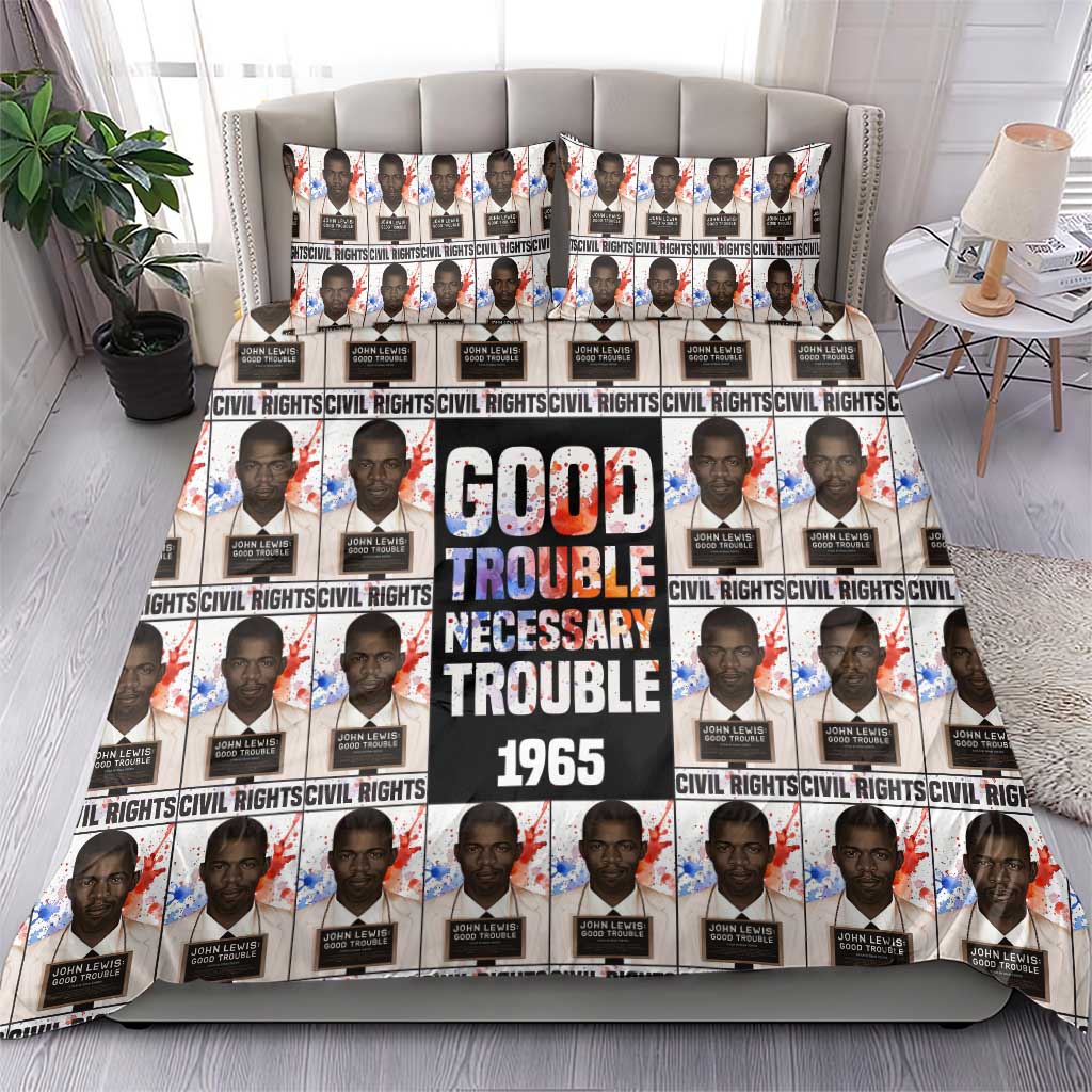 John Lewis Bedding Set with Mugshot Collage Design Civil Rights Portrait Good Trouble Tribute - Wonder Print Shop