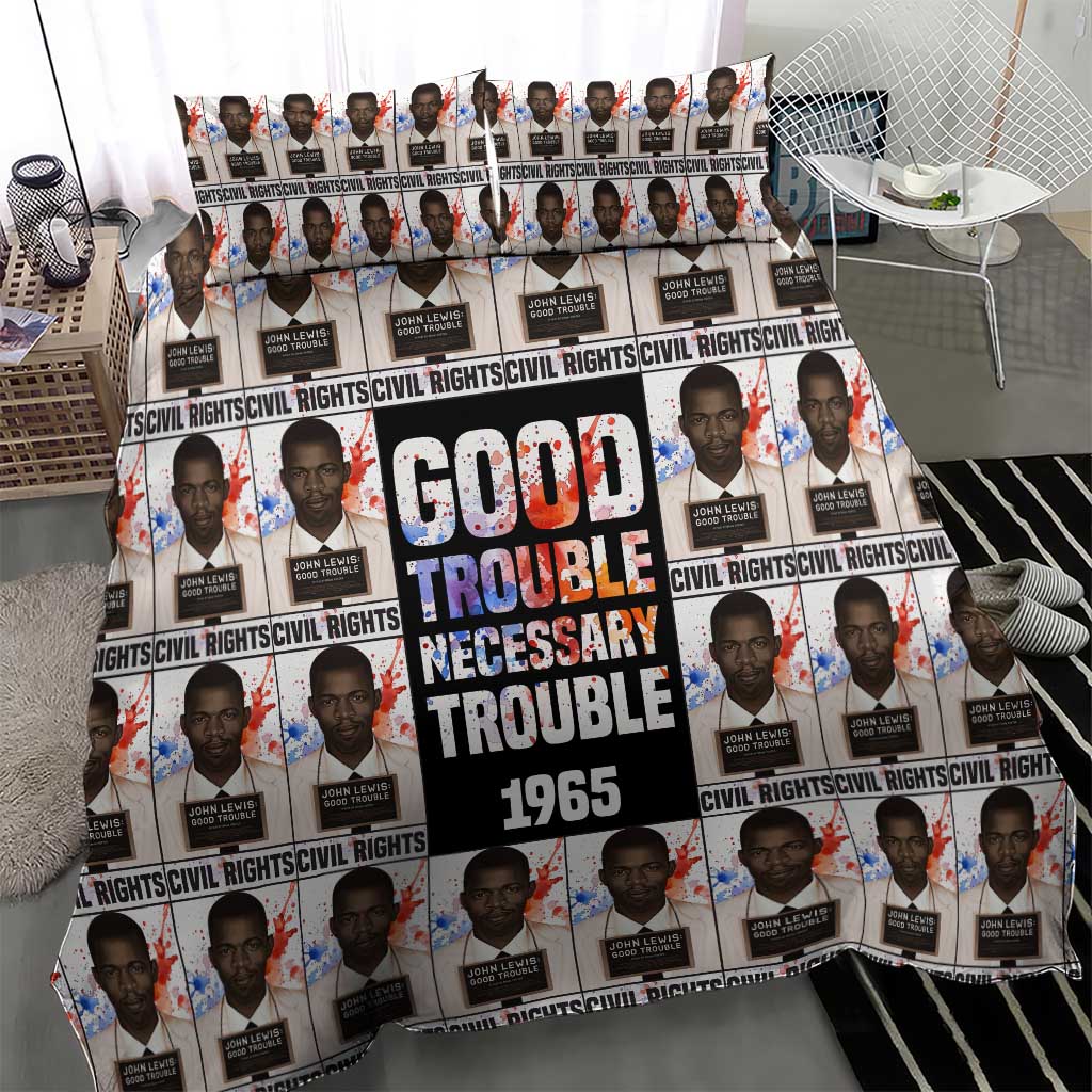 John Lewis Bedding Set with Mugshot Collage Design Civil Rights Portrait Good Trouble Tribute - Wonder Print Shop