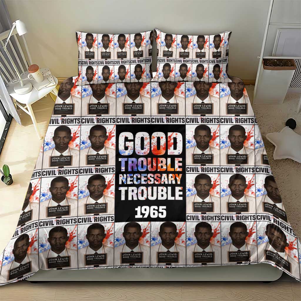 John Lewis Bedding Set with Mugshot Collage Design Civil Rights Portrait Good Trouble Tribute - Wonder Print Shop