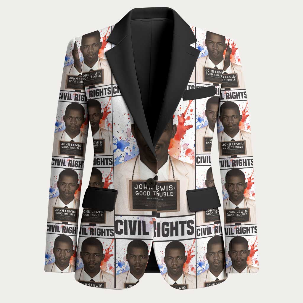 John Lewis Blazer with Mugshot Collage Design Civil Rights Portrait Good Trouble Tribute - Wonder Print Shop