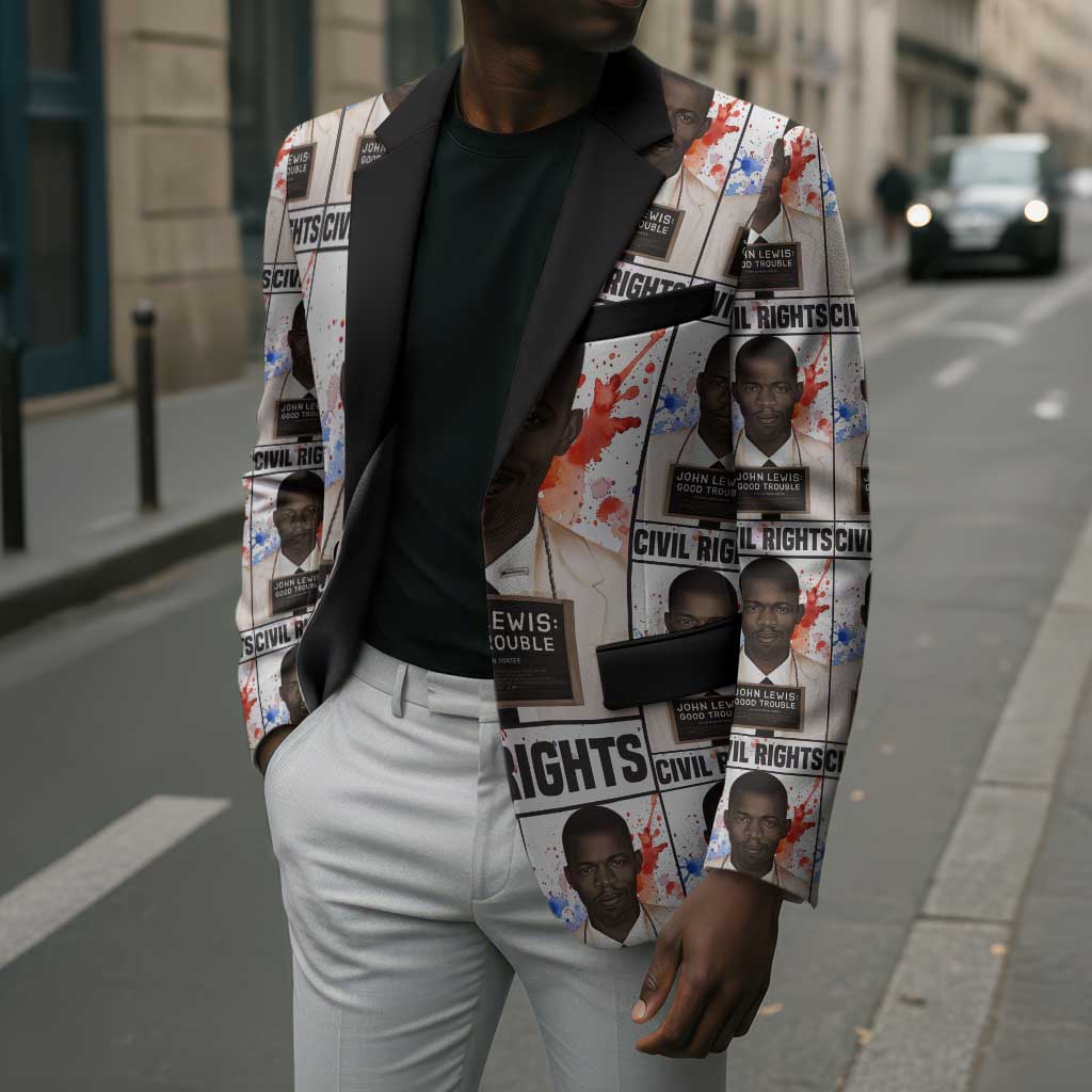 John Lewis Blazer with Mugshot Collage Design Civil Rights Portrait Good Trouble Tribute - Wonder Print Shop