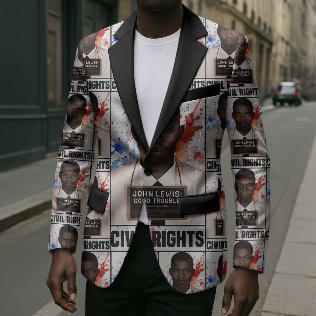 John Lewis Blazer with Mugshot Collage Design Civil Rights Portrait Good Trouble Tribute - Wonder Print Shop