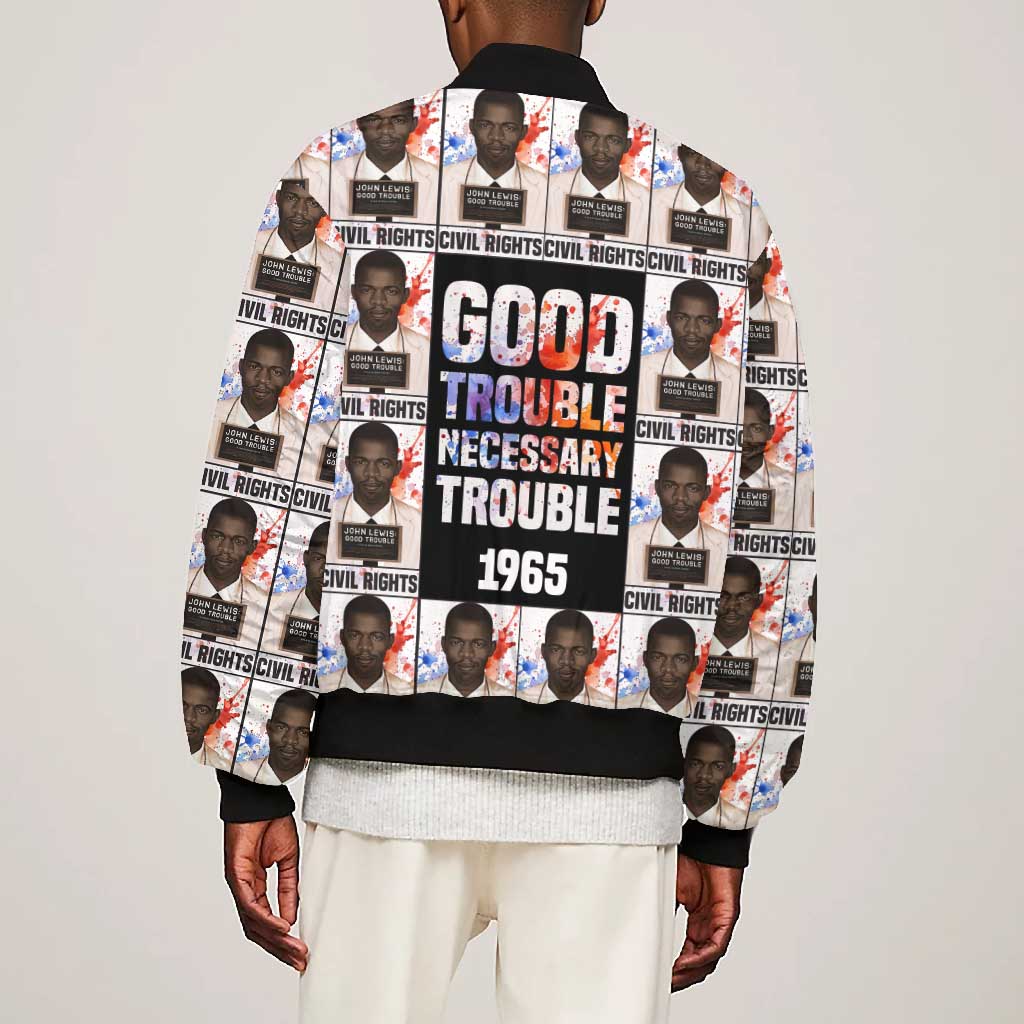 John Lewis Bomber Jacket with Mugshot Collage Design Civil Rights Portrait Good Trouble Tribute - Wonder Print Shop