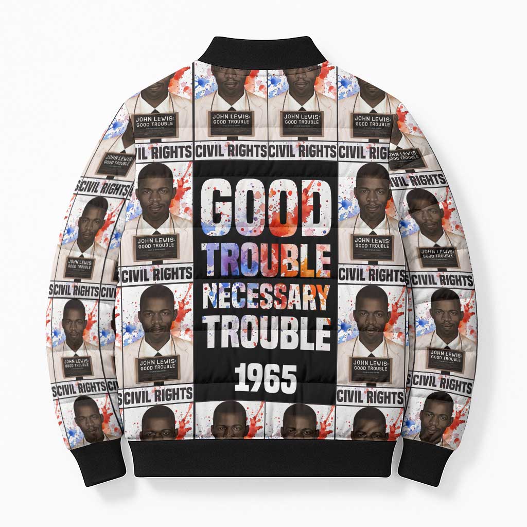 John Lewis Bomber Puffer Jacket with Mugshot Collage Design Civil Rights Portrait Good Trouble Tribute - Wonder Print Shop