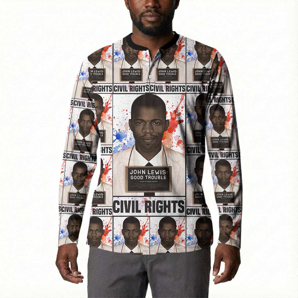 John Lewis Button Sweatshirt with Mugshot Collage Design Civil Rights Portrait Good Trouble Tribute