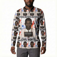 John Lewis Button Sweatshirt with Mugshot Collage Design Civil Rights Portrait Good Trouble Tribute
