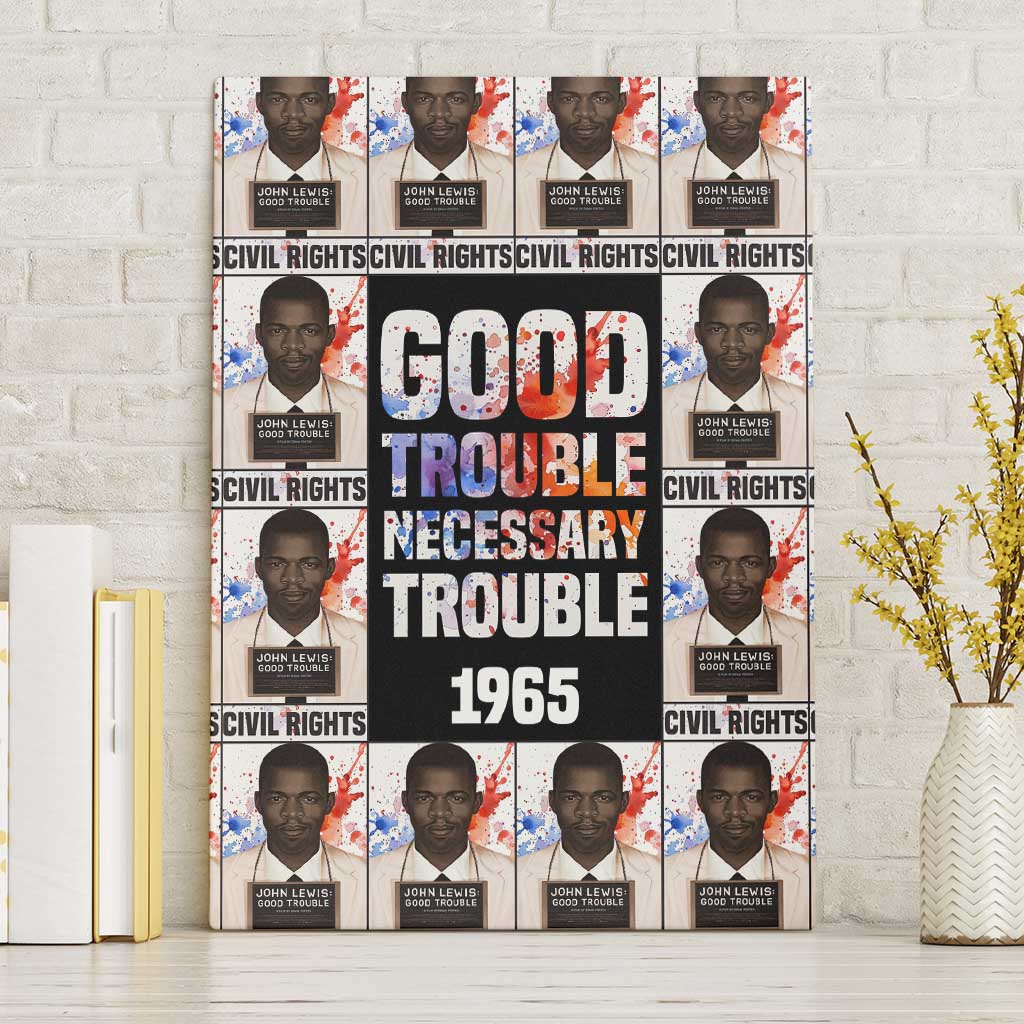 John Lewis Canvas Wall Art with Mugshot Collage Design Civil Rights Portrait Good Trouble Tribute - Wonder Print Shop