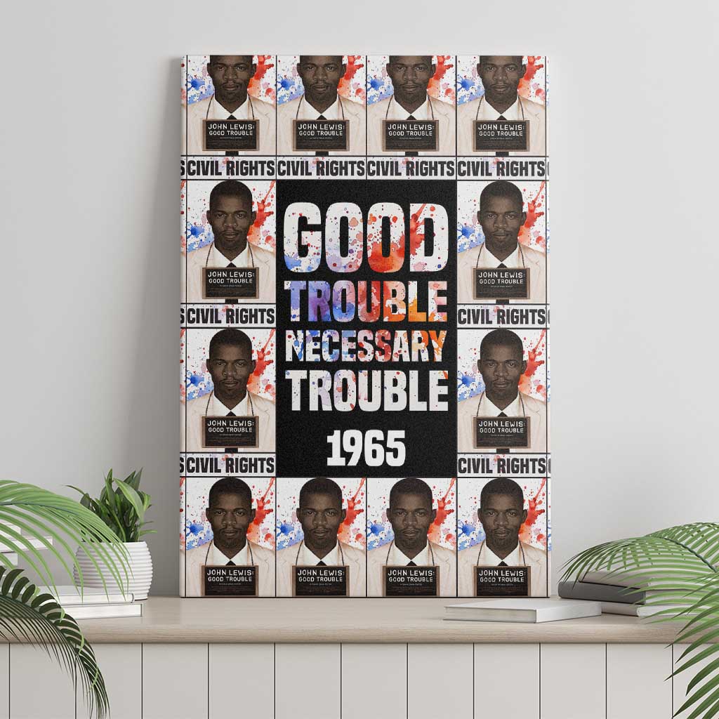 John Lewis Canvas Wall Art with Mugshot Collage Design Civil Rights Portrait Good Trouble Tribute - Wonder Print Shop