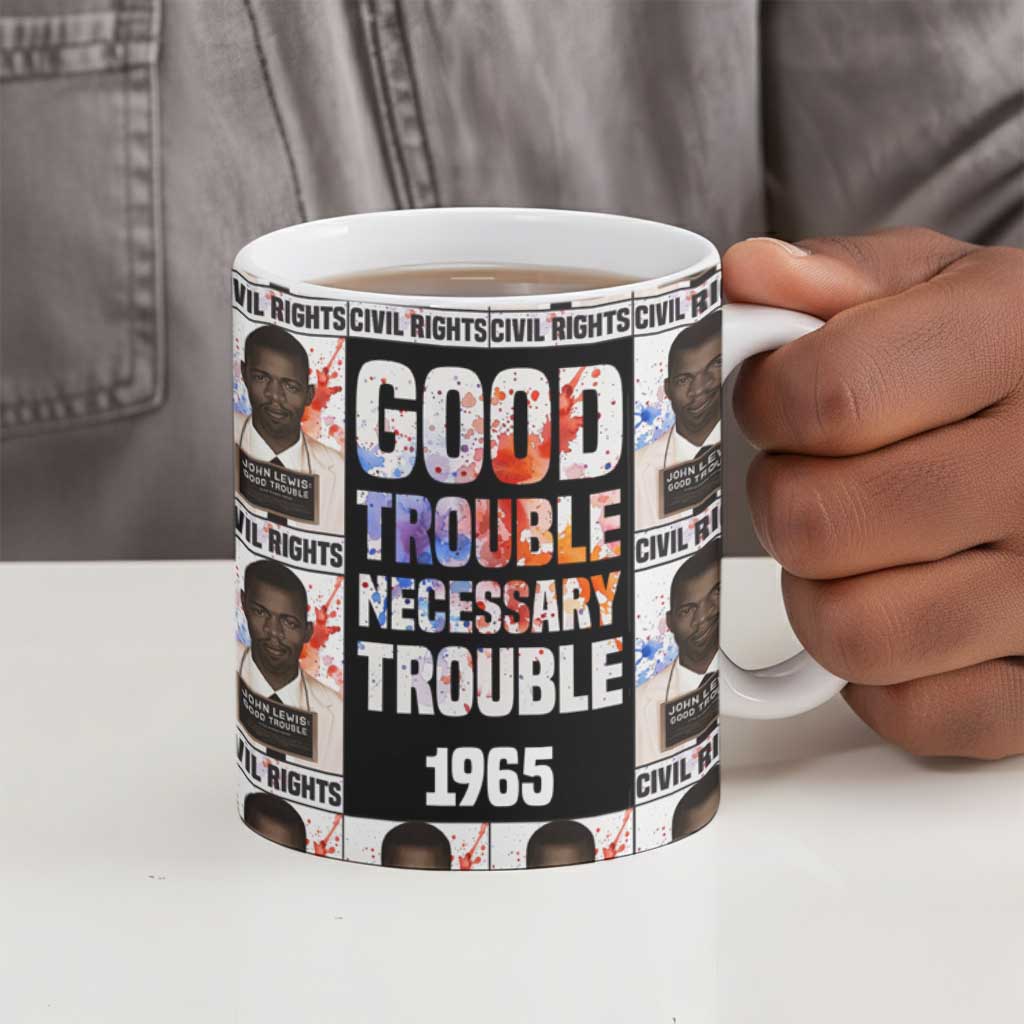 John Lewis Ceramic Mug with Mugshot Collage Design Civil Rights Portrait Good Trouble Tribute - Wonder Print Shop