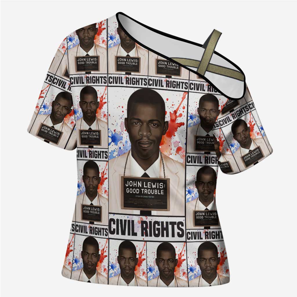 John Lewis Cross Shoulder Shirt with Mugshot Collage Design Civil Rights Portrait Good Trouble Tribute - Wonder Print Shop