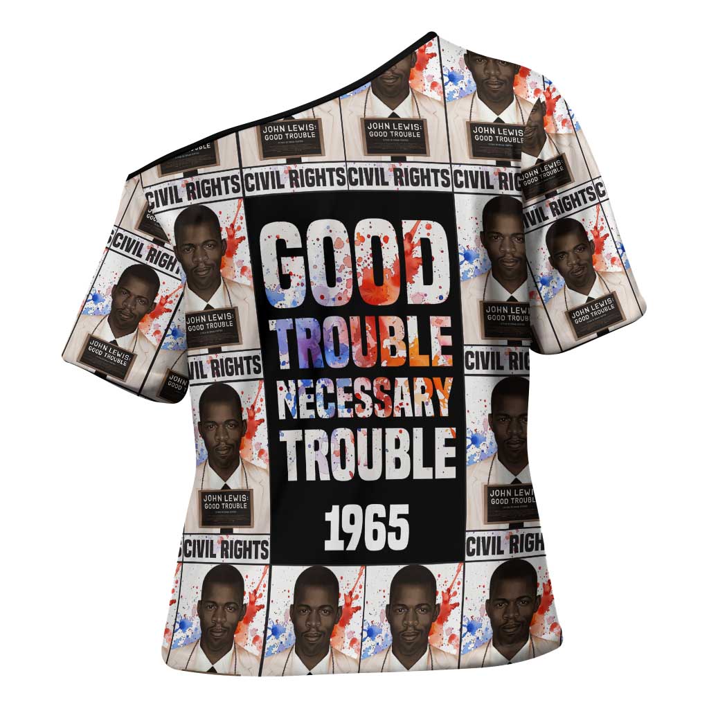 John Lewis Cross Shoulder Shirt with Mugshot Collage Design Civil Rights Portrait Good Trouble Tribute - Wonder Print Shop