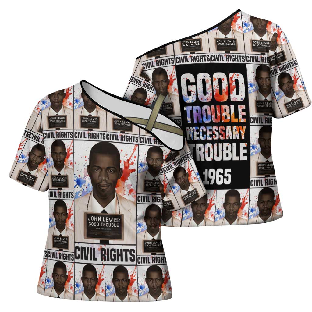 John Lewis Cross Shoulder Shirt with Mugshot Collage Design Civil Rights Portrait Good Trouble Tribute - Wonder Print Shop