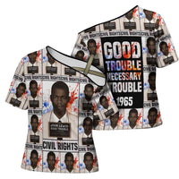 John Lewis Cross Shoulder Shirt with Mugshot Collage Design Civil Rights Portrait Good Trouble Tribute - Wonder Print Shop