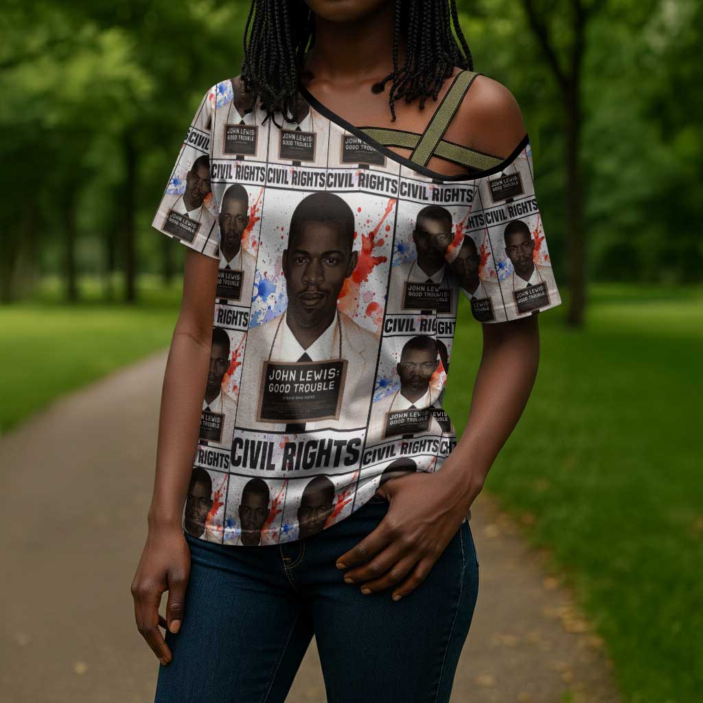 John Lewis Cross Shoulder Shirt with Mugshot Collage Design Civil Rights Portrait Good Trouble Tribute - Wonder Print Shop