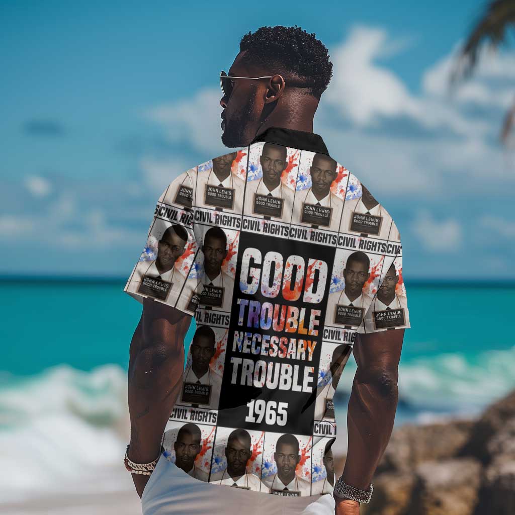 John Lewis Hawaiian Shirt with Mugshot Collage Design Civil Rights Portrait Good Trouble Tribute - Wonder Print Shop