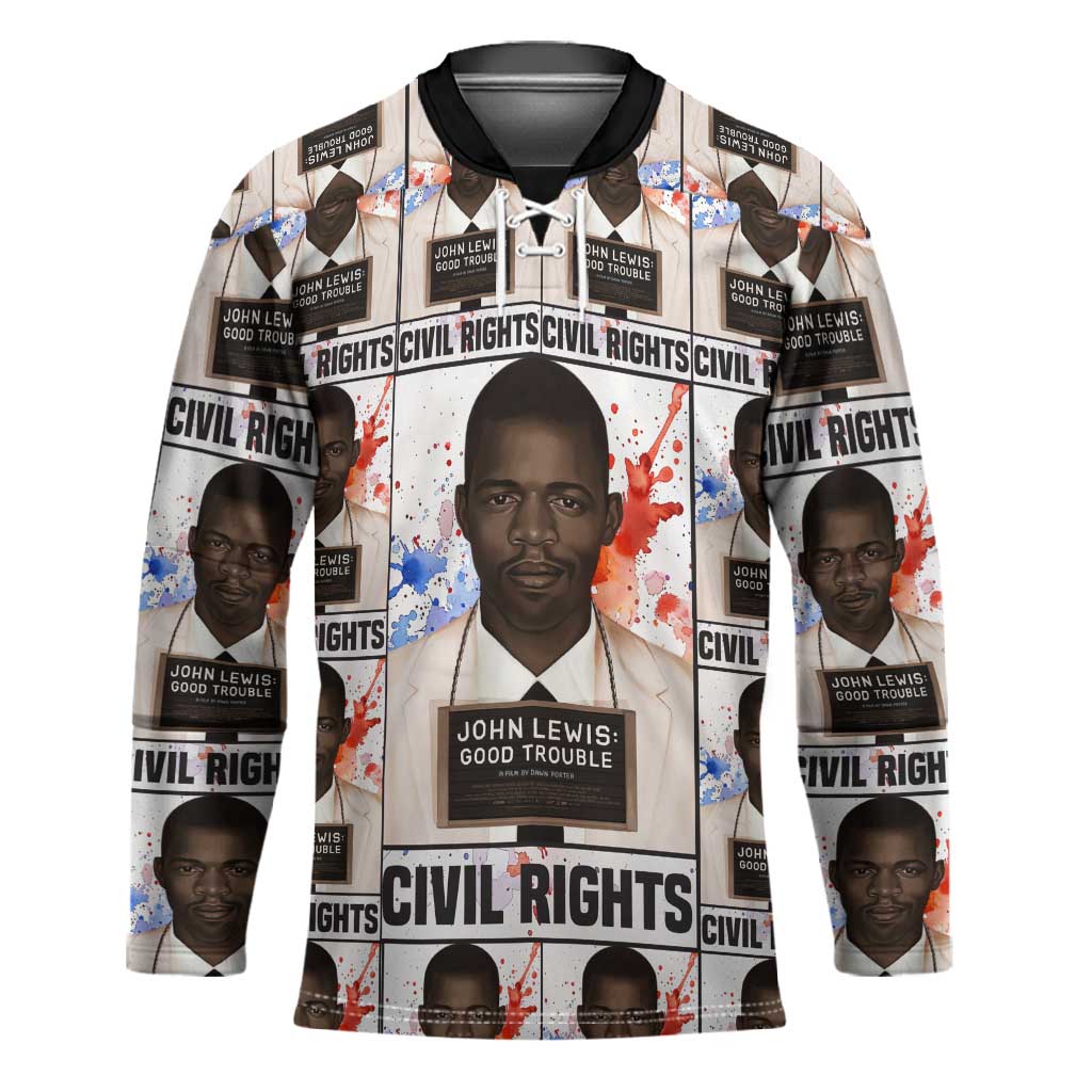John Lewis Hockey Jersey with Mugshot Collage Design Civil Rights Portrait Good Trouble Tribute - Wonder Print Shop