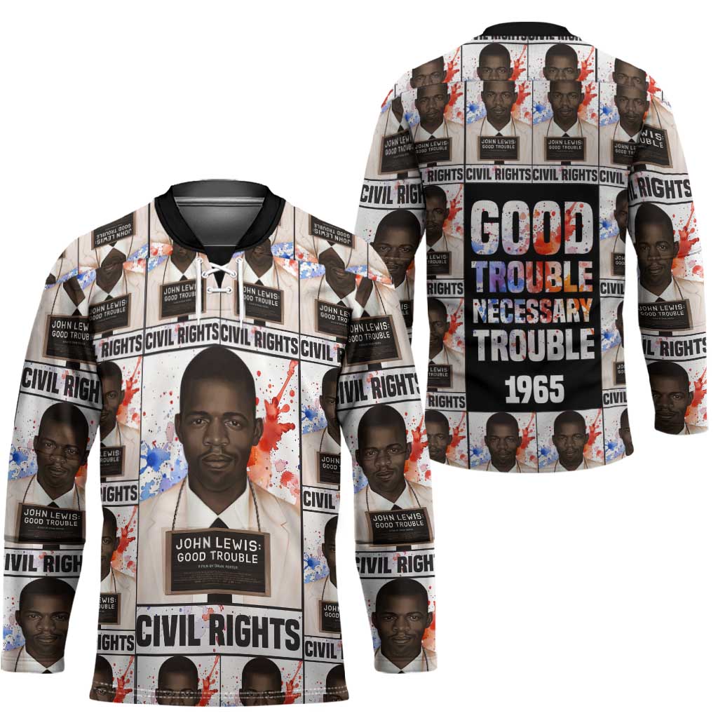John Lewis Hockey Jersey with Mugshot Collage Design Civil Rights Portrait Good Trouble Tribute - Wonder Print Shop