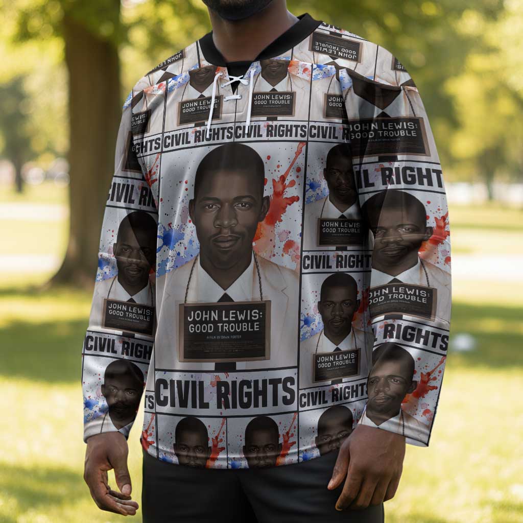 John Lewis Hockey Jersey with Mugshot Collage Design Civil Rights Portrait Good Trouble Tribute - Wonder Print Shop