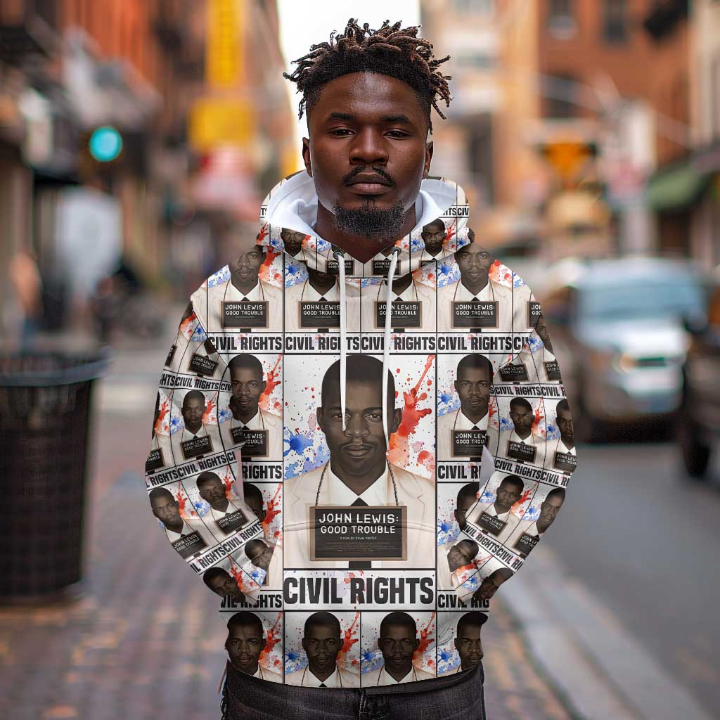 John Lewis Hoodie with Mugshot Collage Design Civil Rights Portrait Good Trouble Tribute - Wonder Print Shop