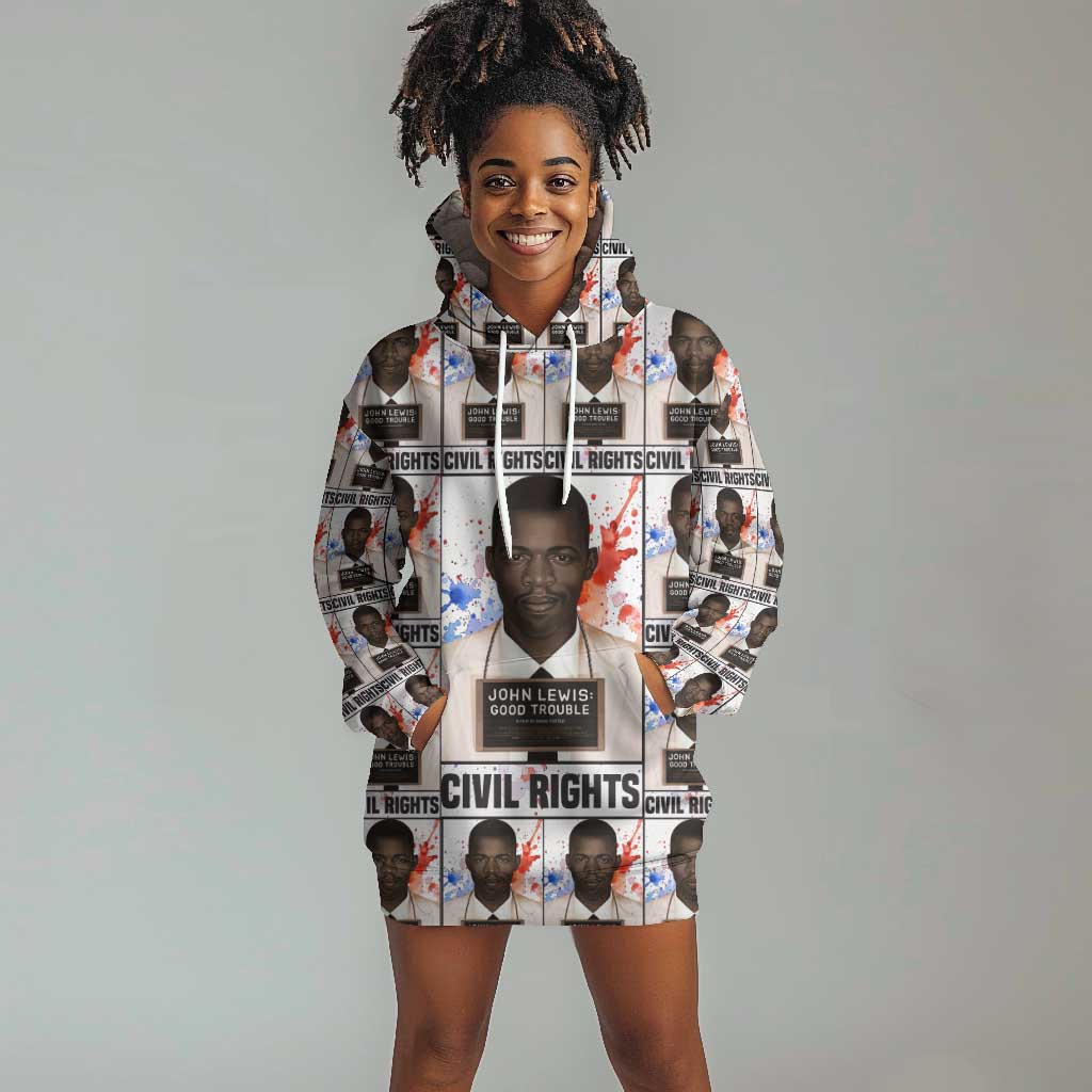 John Lewis Hoodie Dress with Mugshot Collage Design Civil Rights Portrait Good Trouble Tribute - Wonder Print Shop
