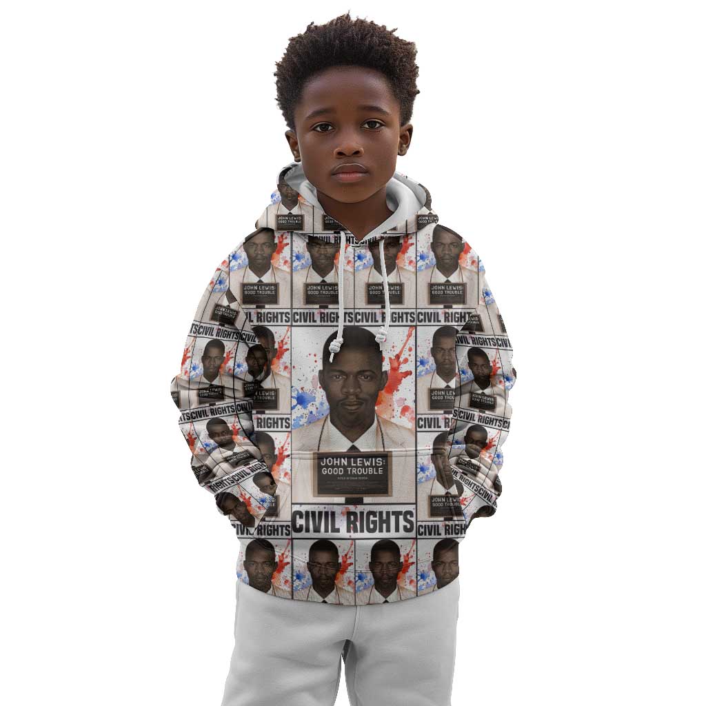 John Lewis Kid Hoodie with Mugshot Collage Design Civil Rights Portrait Good Trouble Tribute - Wonder Print Shop