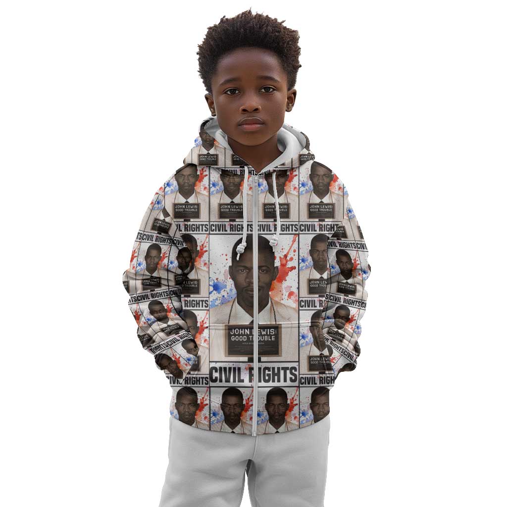 John Lewis Kid Hoodie with Mugshot Collage Design Civil Rights Portrait Good Trouble Tribute - Wonder Print Shop