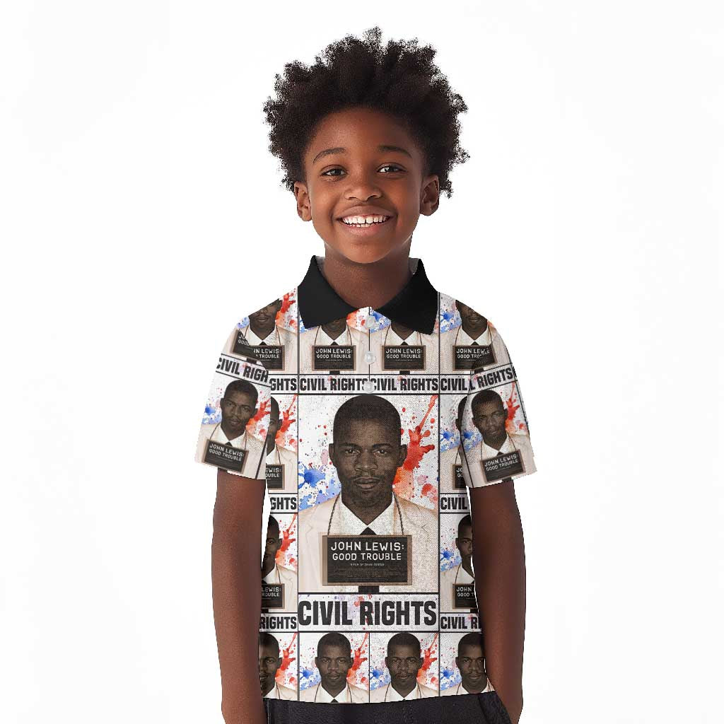 John Lewis Kid Polo Shirt with Mugshot Collage Design Civil Rights Portrait Good Trouble Tribute - Wonder Print Shop