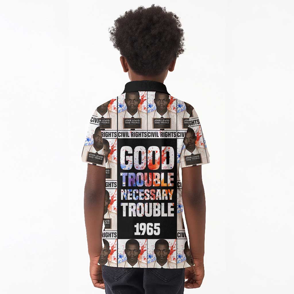 John Lewis Kid Polo Shirt with Mugshot Collage Design Civil Rights Portrait Good Trouble Tribute - Wonder Print Shop