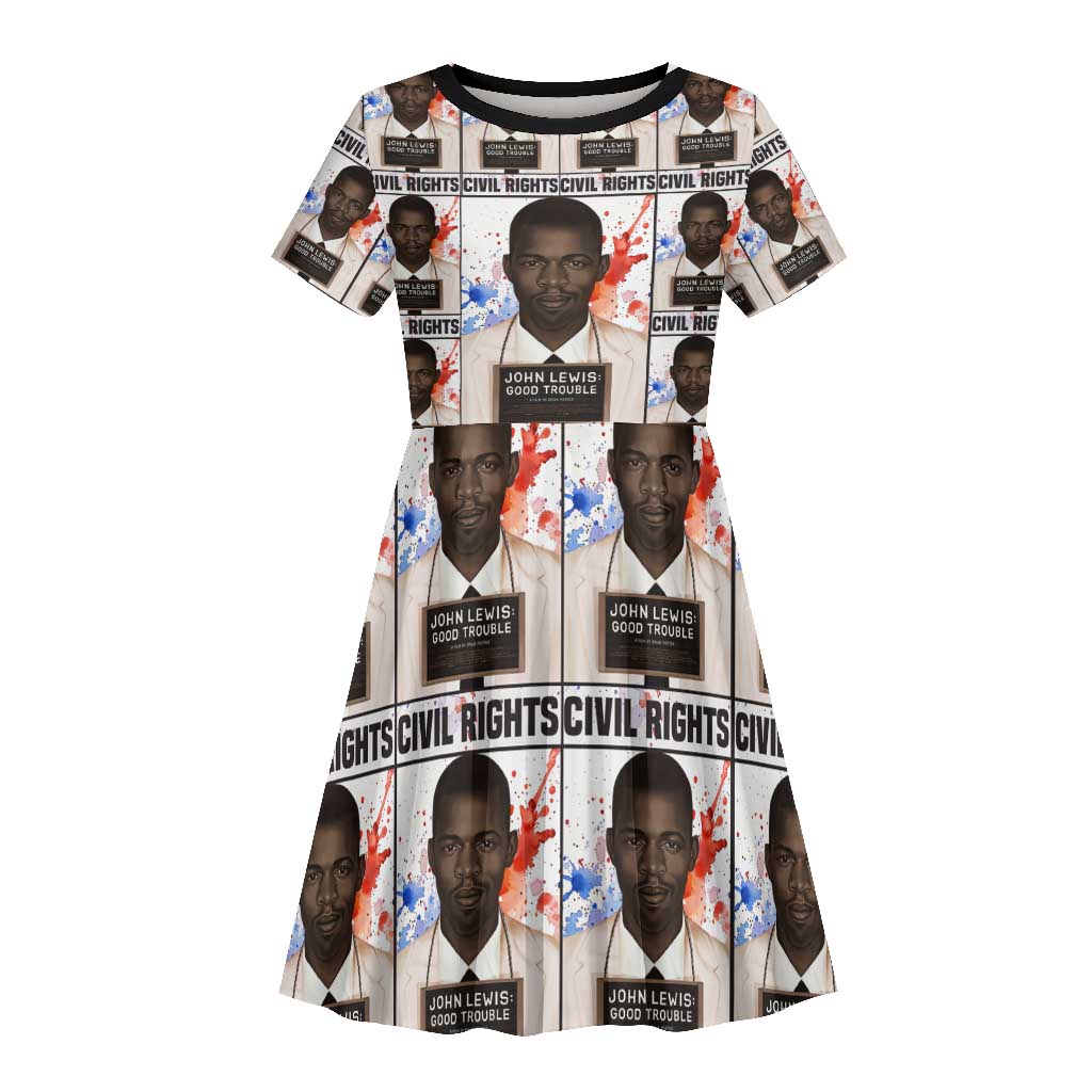 John Lewis Kid Short Sleeve Dress with Mugshot Collage Design Civil Rights Portrait Good Trouble Tribute - Wonder Print Shop