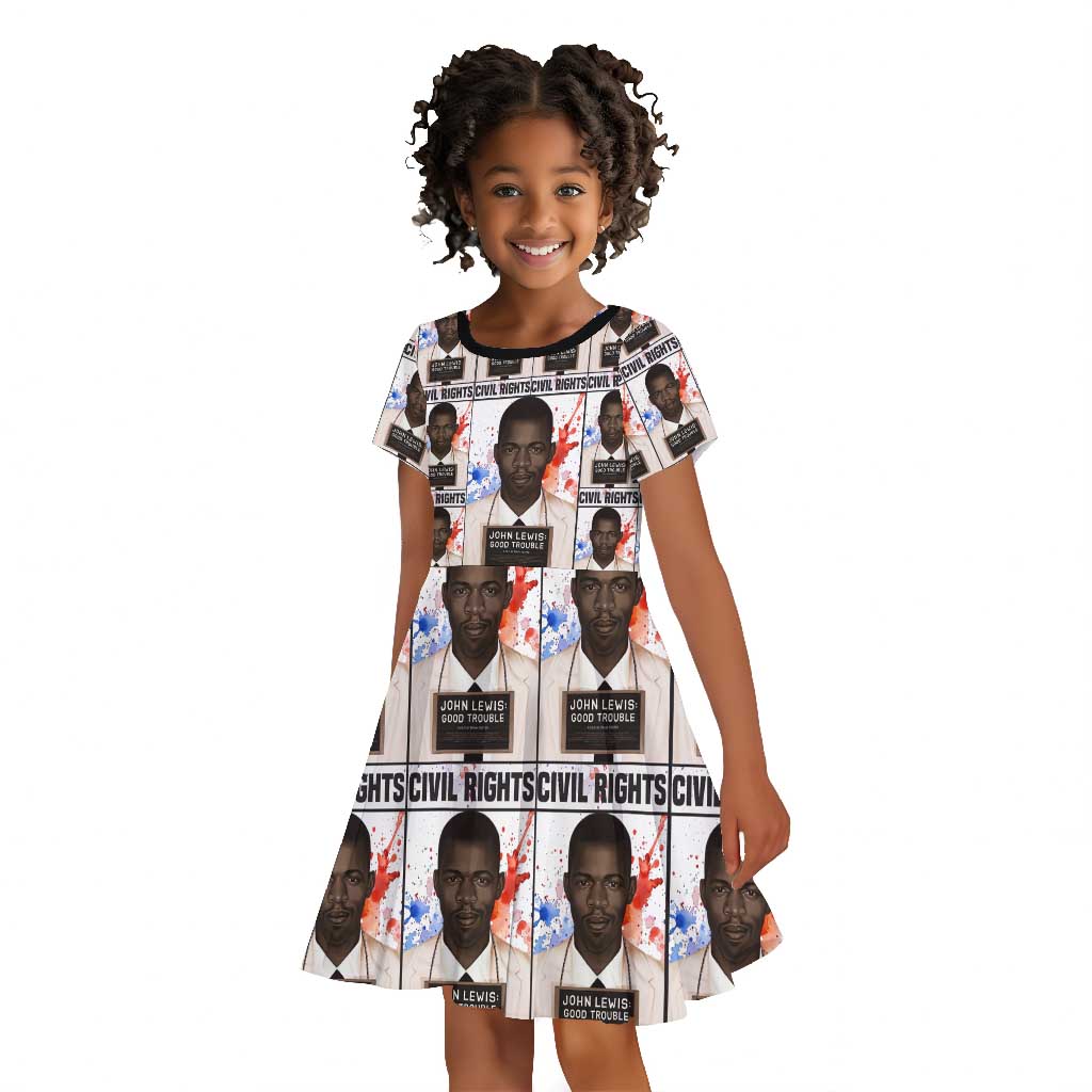 John Lewis Kid Short Sleeve Dress with Mugshot Collage Design Civil Rights Portrait Good Trouble Tribute - Wonder Print Shop