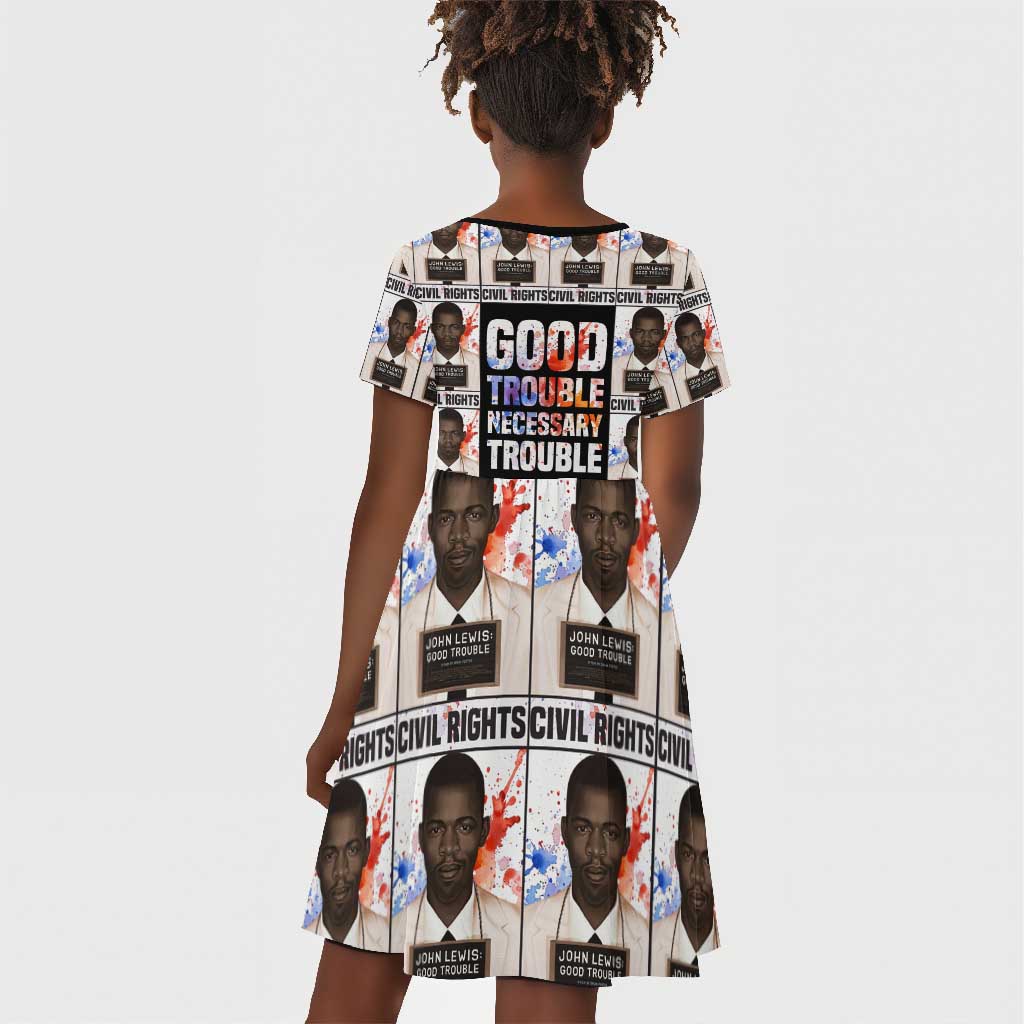 John Lewis Kid Short Sleeve Dress with Mugshot Collage Design Civil Rights Portrait Good Trouble Tribute - Wonder Print Shop