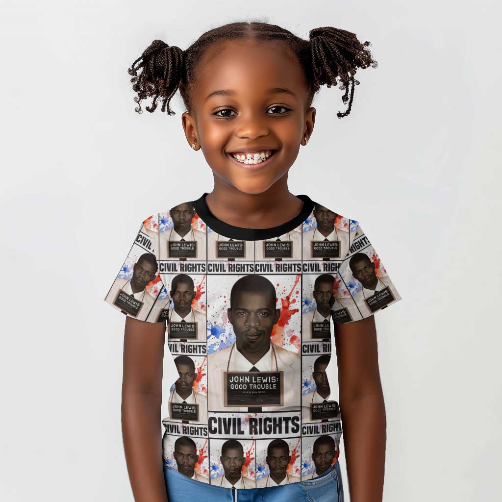 John Lewis Kid T shirt with Mugshot Collage Design Civil Rights Portrait Good Trouble Tribute - Wonder Print Shop