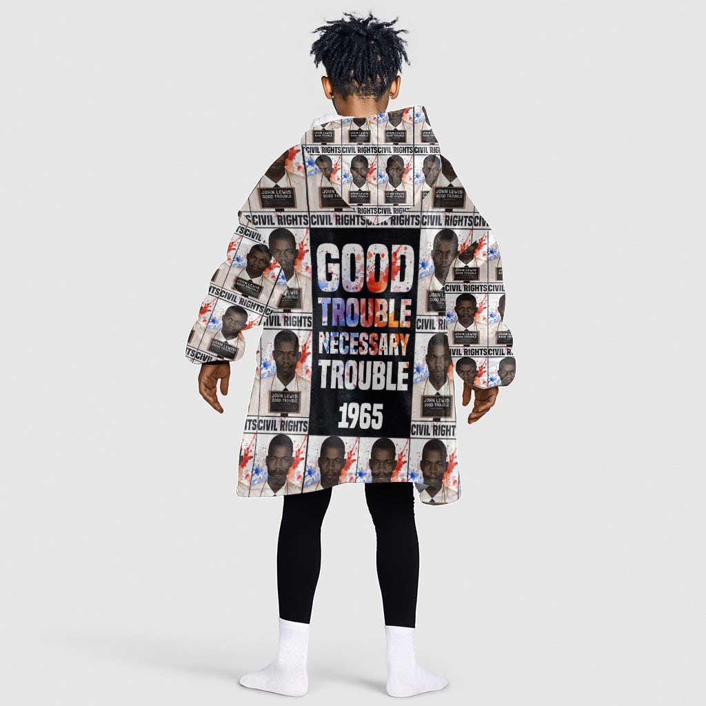 John Lewis Kid Wearable Blanket Hoodie with Mugshot Collage Design Civil Rights Portrait Good Trouble Tribute - Wonder Print Shop