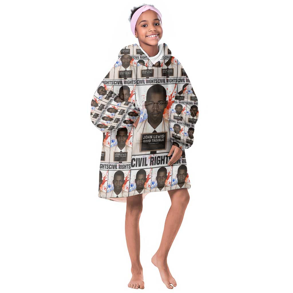 John Lewis Kid Wearable Blanket Hoodie with Mugshot Collage Design Civil Rights Portrait Good Trouble Tribute - Wonder Print Shop