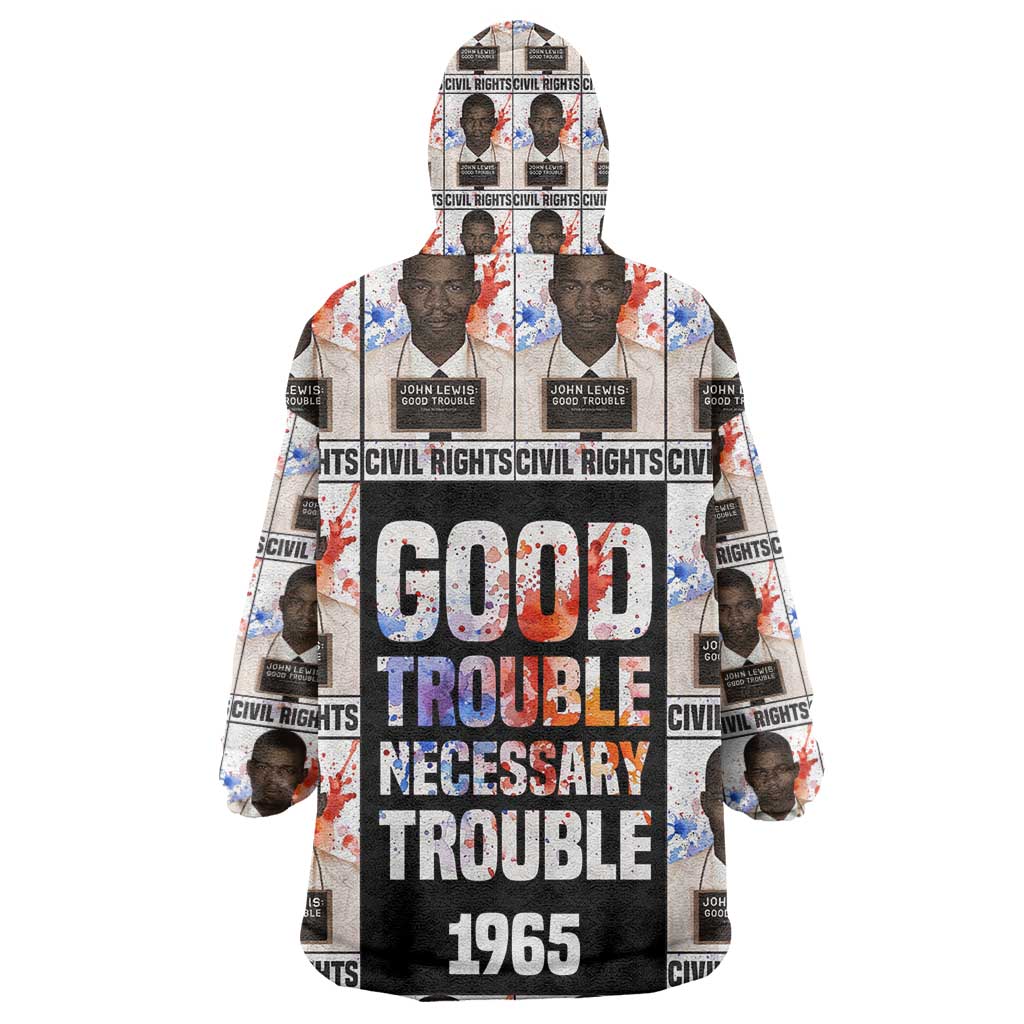 John Lewis Kid Wearable Blanket Hoodie with Mugshot Collage Design Civil Rights Portrait Good Trouble Tribute - Wonder Print Shop