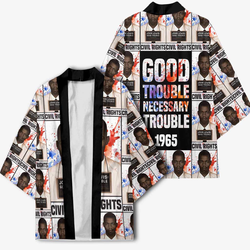 John Lewis Kimono with Mugshot Collage Design Civil Rights Portrait Good Trouble Tribute - Wonder Print Shop
