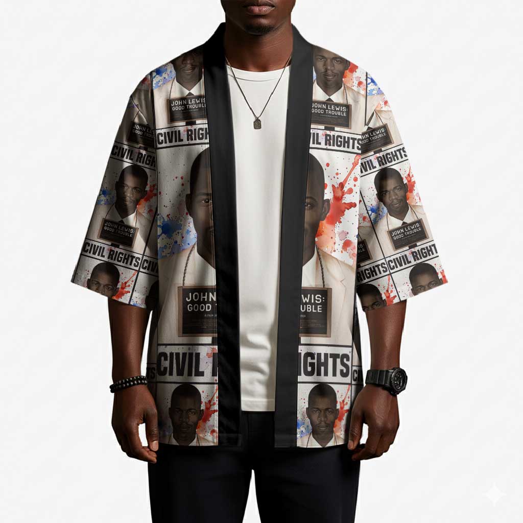 John Lewis Kimono with Mugshot Collage Design Civil Rights Portrait Good Trouble Tribute - Wonder Print Shop