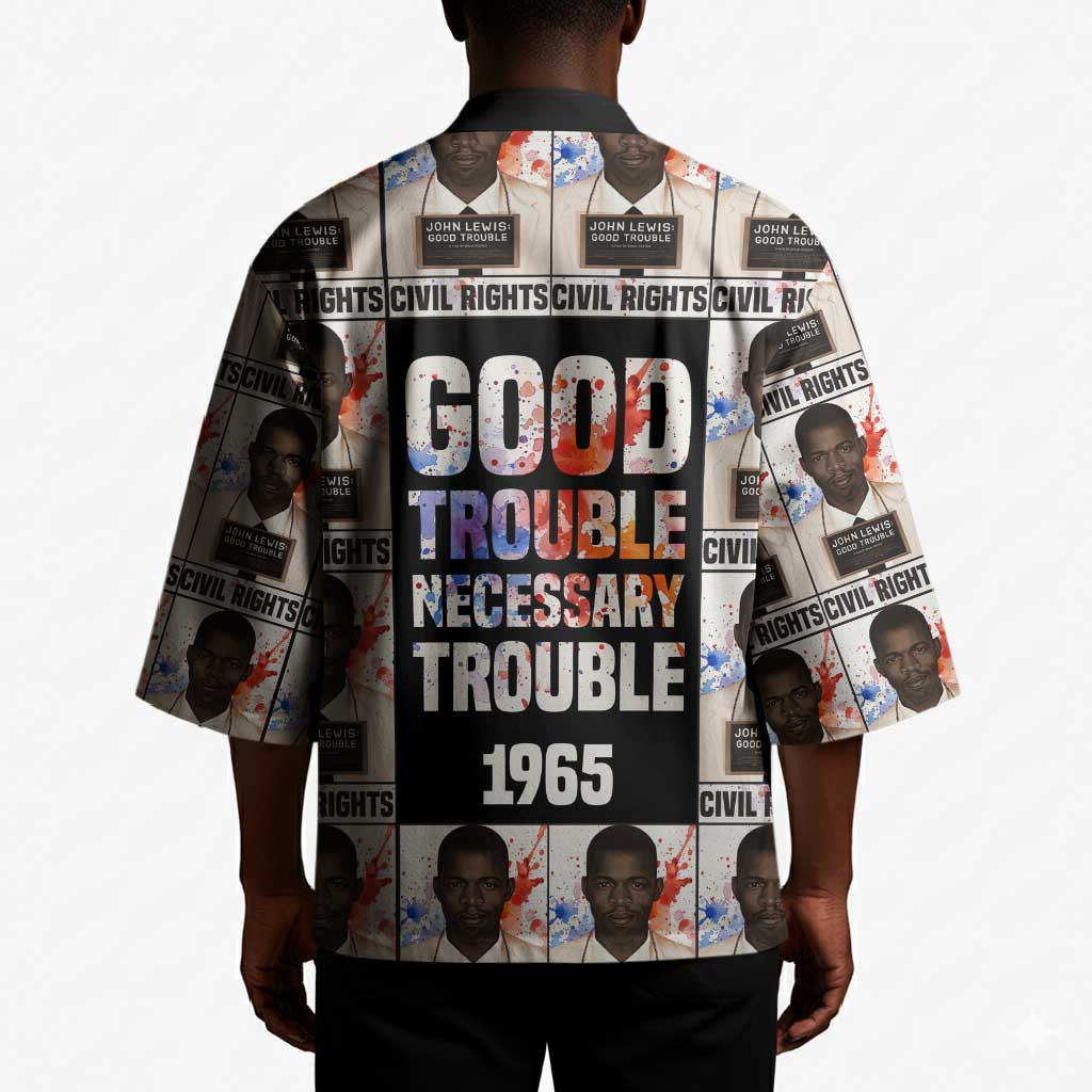 John Lewis Kimono with Mugshot Collage Design Civil Rights Portrait Good Trouble Tribute - Wonder Print Shop