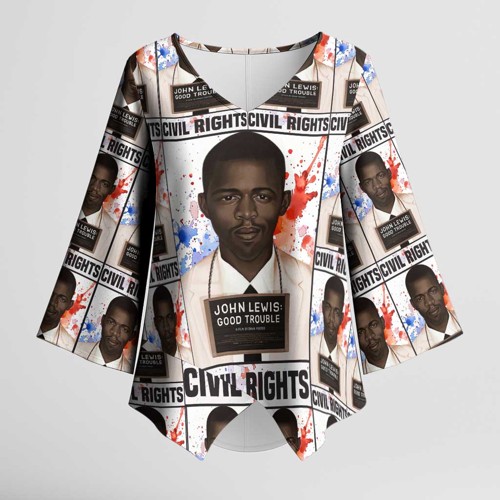 John Lewis Kimono Sleeve Blouse with Mugshot Collage Design Civil Rights Portrait Good Trouble Tribute - Wonder Print Shop